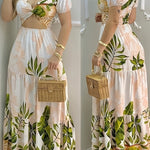 [Summer Print Dress] Summer V-Neck Print Maxi Dress for Women - Aline Silhouette, Ruffled Detail, Woven Construction, Cute Summer Dresses