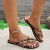 Women'S Vintage Leopard Print Flat Slippers, All-Season Lace-Up Fabric Upper Sandals with Rubber Sole, Comfortable Strappy Back Slip-On Shoes