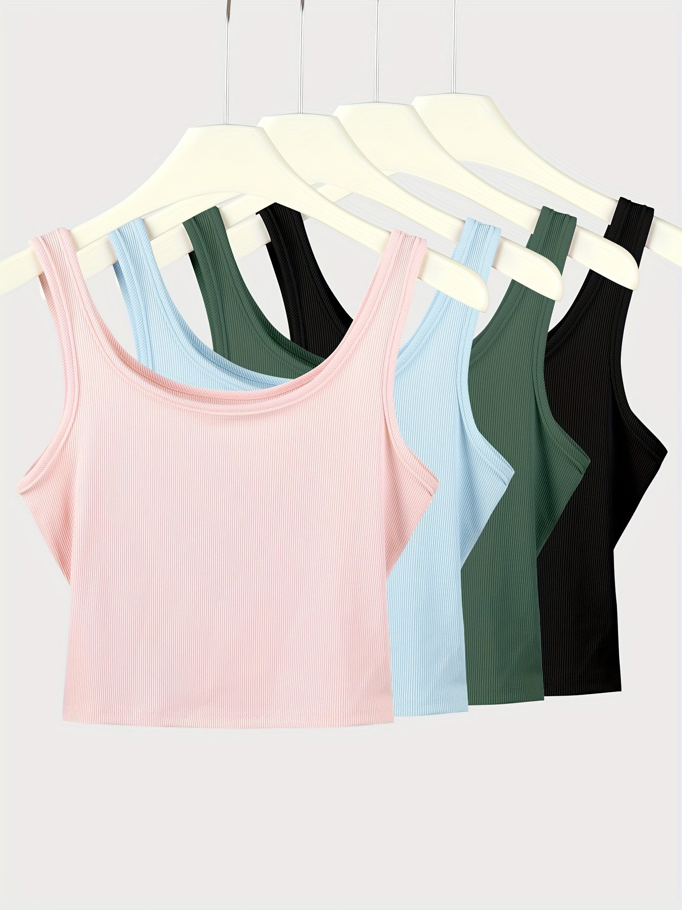 NADIA GO Women's Sleeveless Tank Top - Soft Pastel Pink, Ribbed Polyester-Elastane Blend, Casual Slim Fit Crop Vest for Summer Layering