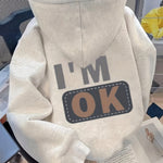 [Thickened Chic Hoodie with Pocket] Casual Hooded Sweatshirt with Alphabet Pattern, Polyester Knit Fabric, Fall/Winter Thickened Chic Hoodie with Pocket