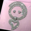 Y2K Elegant Rhinestone Heart Pendant Necklace and Earrings Set - Synthetic Jeweled Cuban Link Chain - Zinc Alloy Jewelry for Daily & Festival Occasions - Ideal Valentine's Gift