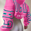 Spechir Chic Black Hoodie with Pink & White NYC Letter Design - Casual Polyester Blend, Long Sleeve, Machine Washable - Stylish Women's Fashion for Spring/Fall, Urban Fashion|Youthful Style|Knit Construction, Oversized Hoodie