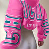 Spechir Chic Black Hoodie with Pink & White NYC Letter Design - Casual Polyester Blend, Long Sleeve, Machine Washable - Stylish Women's Fashion for Spring/Fall, Urban Fashion|Youthful Style|Knit Construction, Oversized Hoodie