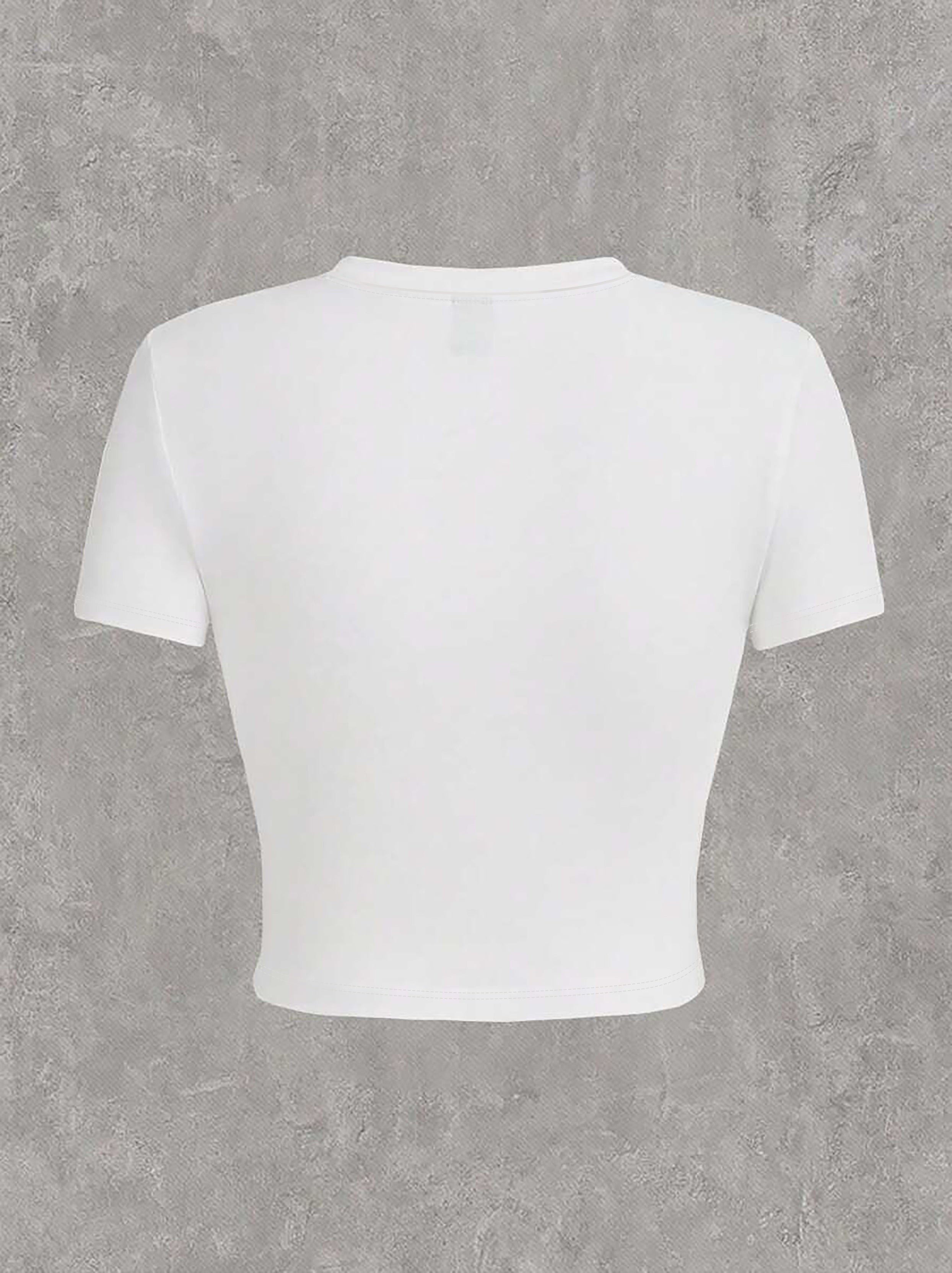 Y2K Rose Mask Graphic Crop Top T-Shirt - White with Purple Heart & Floral Print Design, Short Sleeve, Breathable Polyester Blend, Machine Washable, Women’s Fashion, Casual Wear | Graphic Tee | Semitransparent Material
