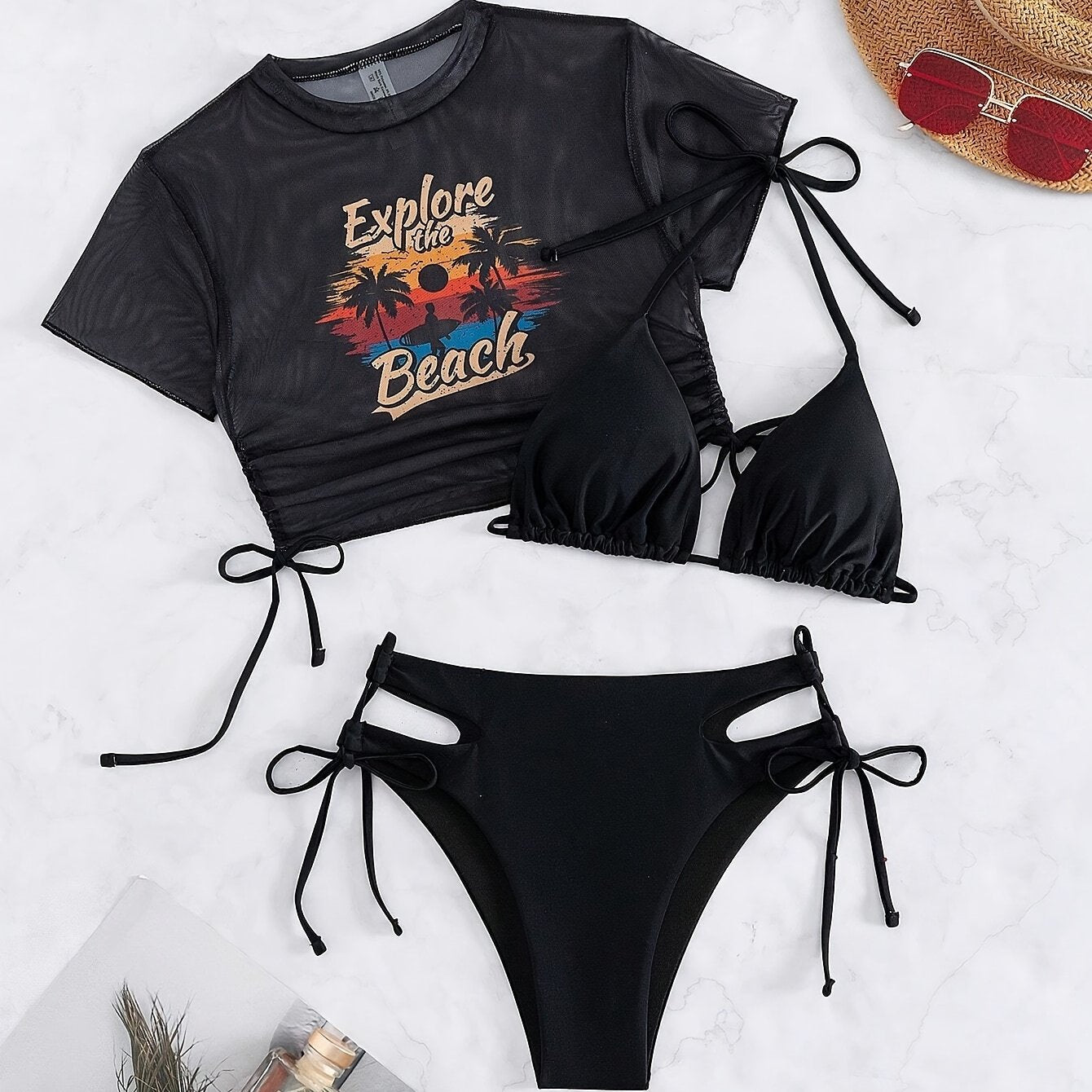 Swimming Summer Beach Sunset Print Vest Two-piece Swimsuit