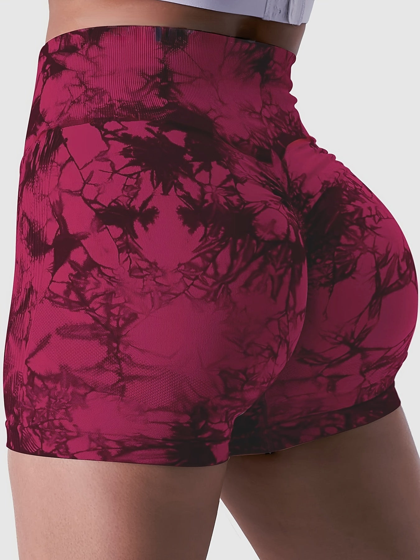 Set Of 7 High Waist Belly Control Shaping Shorts, Tie-dye Yoga Peach Hip-lifting, Compression Fit For Gym And Outdoor Summer Activities, Multi-color Combination Set