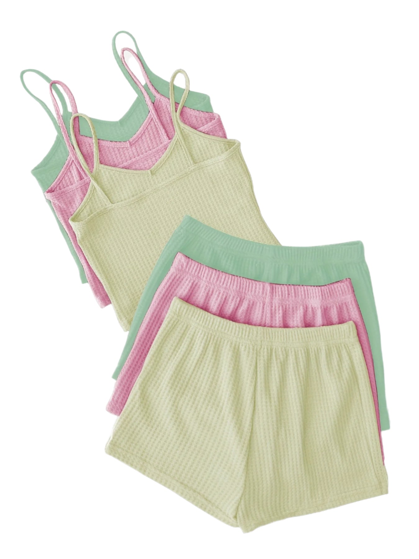 3-Pack Women's Lounge Sets – V-Neck Cami Tops & Elastic Waist Shorts, Backless Solid Color Two-Piece Outfits for Everyday Comfort