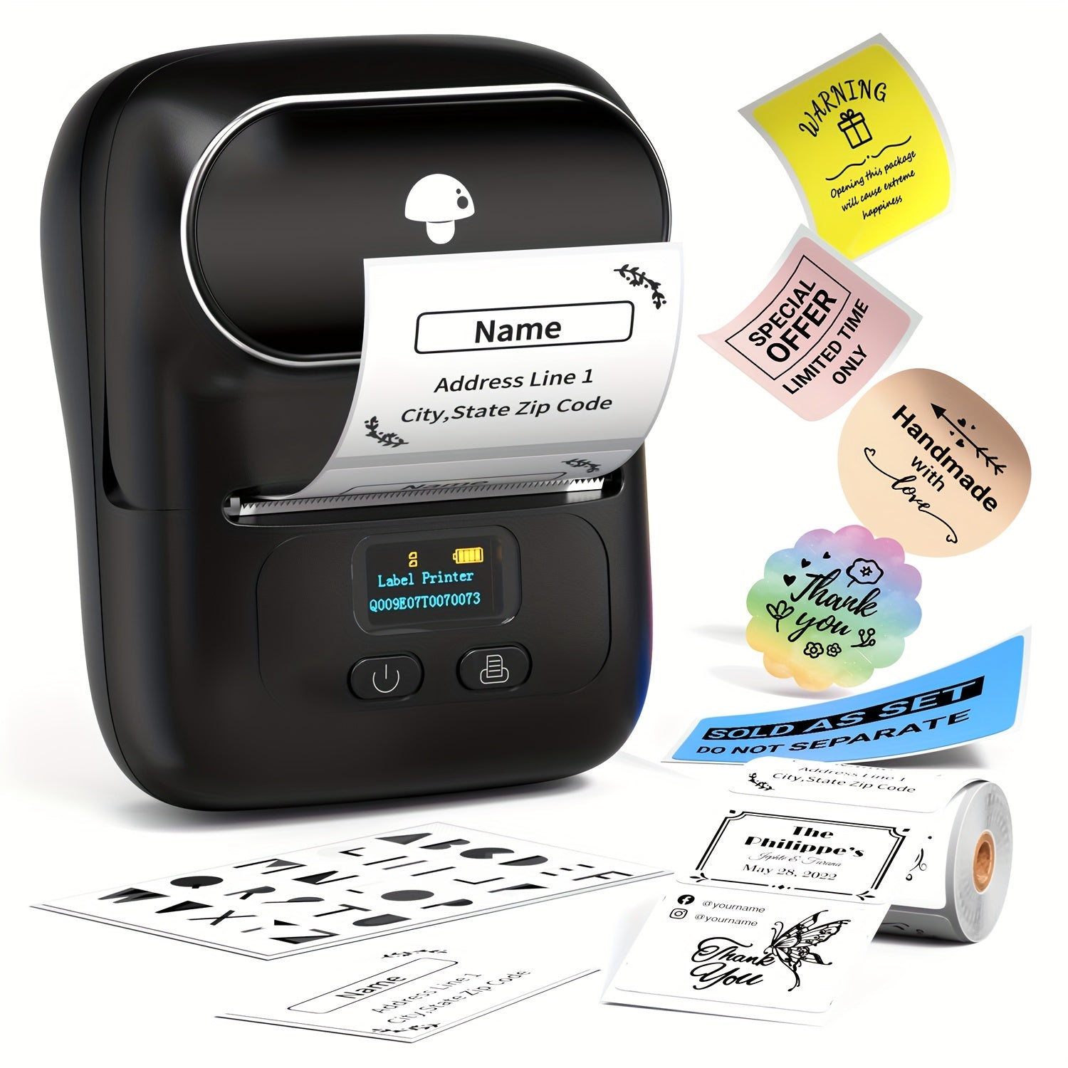 Phomemo M110 Mini Wireless Thermal Label Printer, Portable, Monochrome, USB Charging, Lithium Battery-Polymer, 1200mAh, for Small Business, Home, Office, Logo, Address, Name Tags, Clothing, Barcode Labels