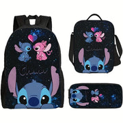 DISNEY Stich 3pcs Backpack Set - Stylish Nylon Backpack with Adjustable Shoulder Strap, Zipper Closure, Tablet Compartment - Includes Lunch Bag And Pencil Case - Lightweight, High Capacity, Hand Wash - Animal Print, Anime The