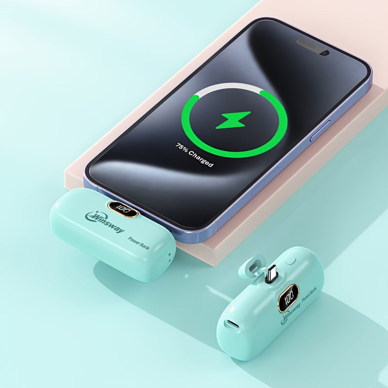 [Winsway Portable Charger] Winsway 5000mAh Mini Portable Charger Power Bank - Type-C Mobile Phone Power Bank with LED Digital Display - Compatible with iPhone 16/15/15 Plus/15 Pro/15 Pro Max/Android/Samsung/etc