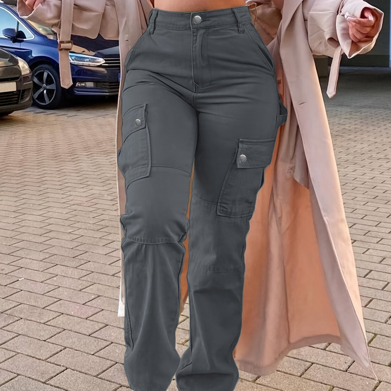 GILIPUR Pink Cargo Pants for Women - Retro Street Style, Multi-Pocket Utility Workwear, Machine Washable, Viscose and Elastane Blend