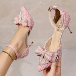 Butterfly Bow High Heels, Women's Sweet Thin Heel Shoes, New Pointed Toe Open-Toe Party Pumps, Elegant Wedding Shoes, French Style Single Strap Stilettos, Fairy Chic Bow Pump, Retro Vintage Wedges