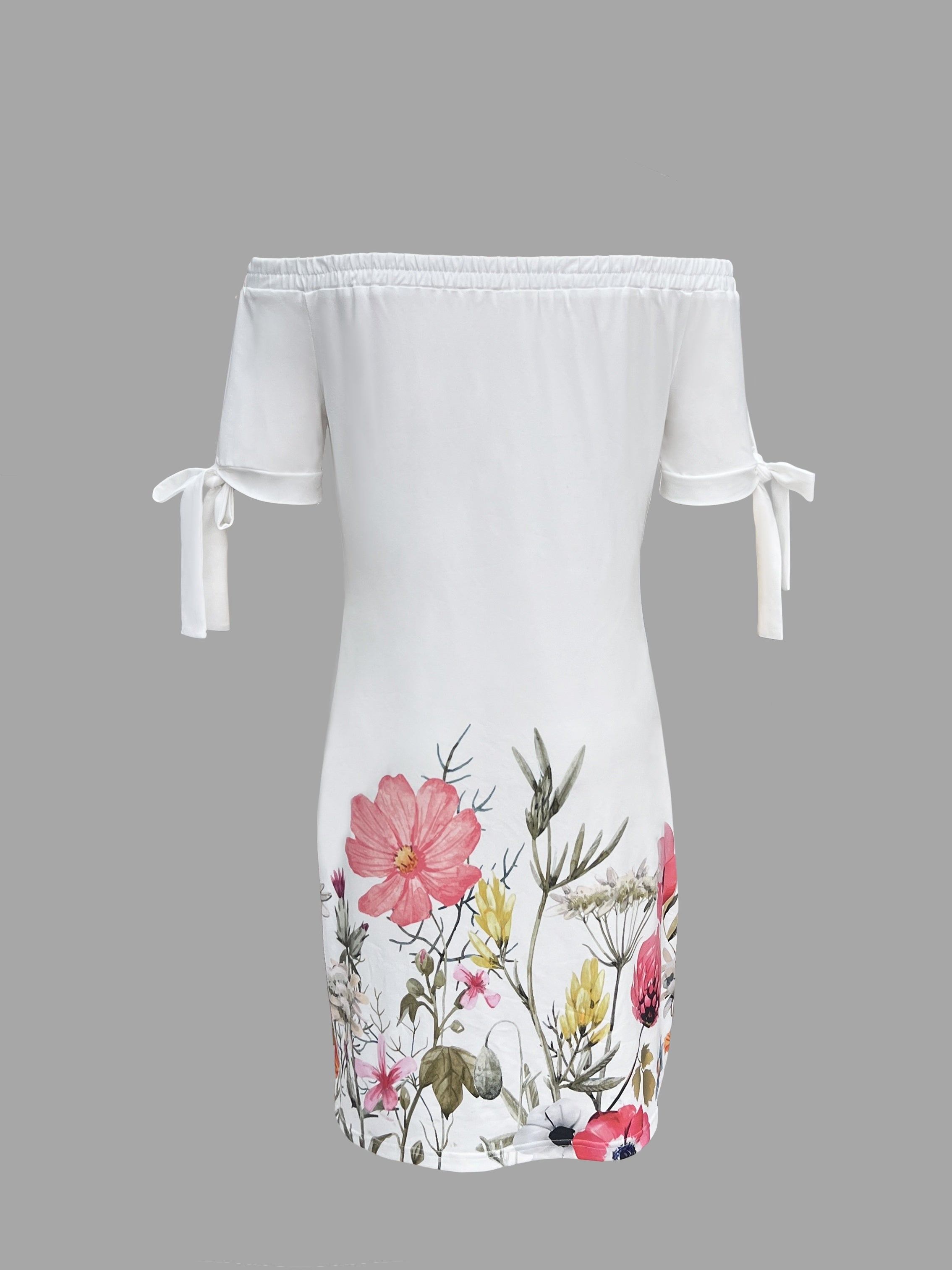 Floral Print Off Shoulder Dress, Elegant Knot Detail Slim Dress For Spring & Summer - Women's Clothing - Soft, Flowy Fabric - Perfect for Casual & Party Occasions - Ideal Gift for Women