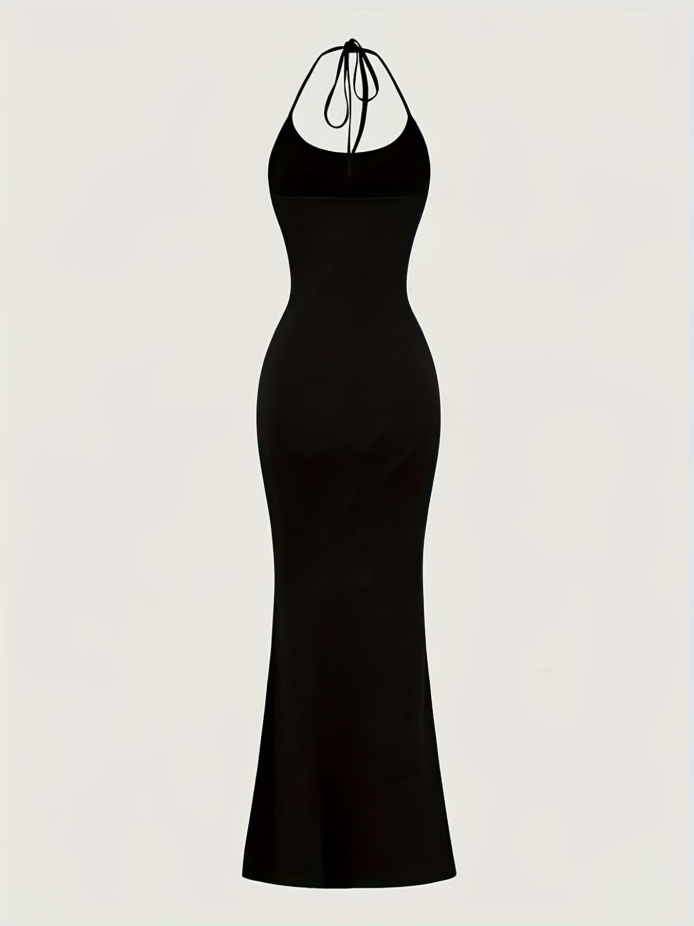 2pcs Women’s Elegant Halter Neck Backless Knit Dresses, Long Mermaid Tail, Stretchy Polyester & Elastane Blend, Solid Black and Leopard Print, Machine Washable, All-Season Bodycon Design, Versatile Fashion | Backless Gown |