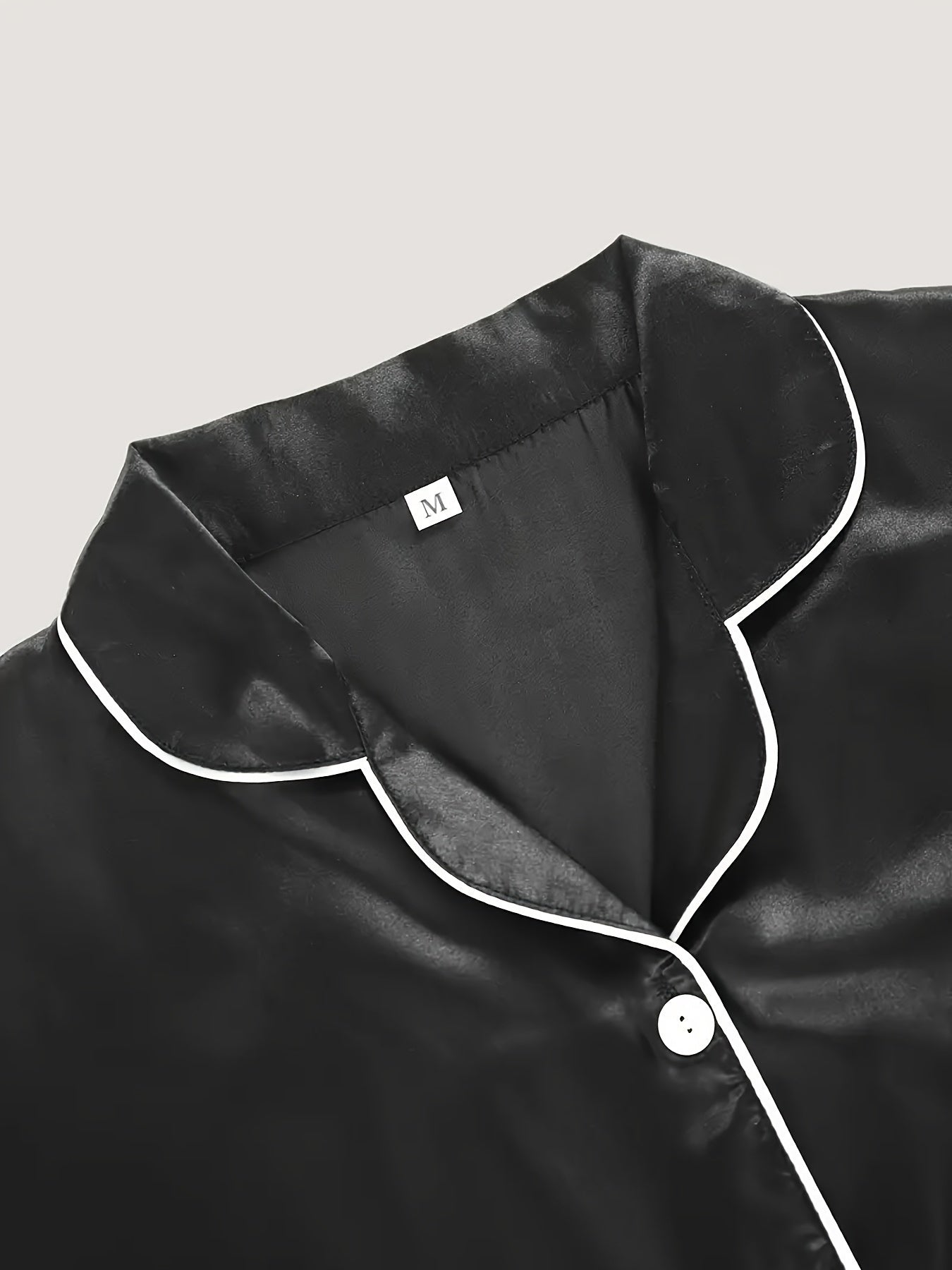 Simple Solid Satin Lounge Set, Long Sleeve Buttons Lapel Top & Elastic Pants, Women's Loungewear