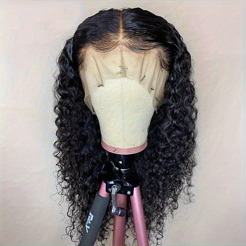 13x6 HD Clear Lace Curly Wavy Wig 100% Un-acid Washed Human Hair 200% Density Pre-plucked Baby Hair & Bleached Knots Glue-Free Wig 3-Second Application for All Light Beige Tones Natural Look Party & Daily Wear, Hair Wig