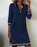 Casual Sports Dress Fashion Lapel Zipper Pockets Long Sleeve Dresses For Women Clothing