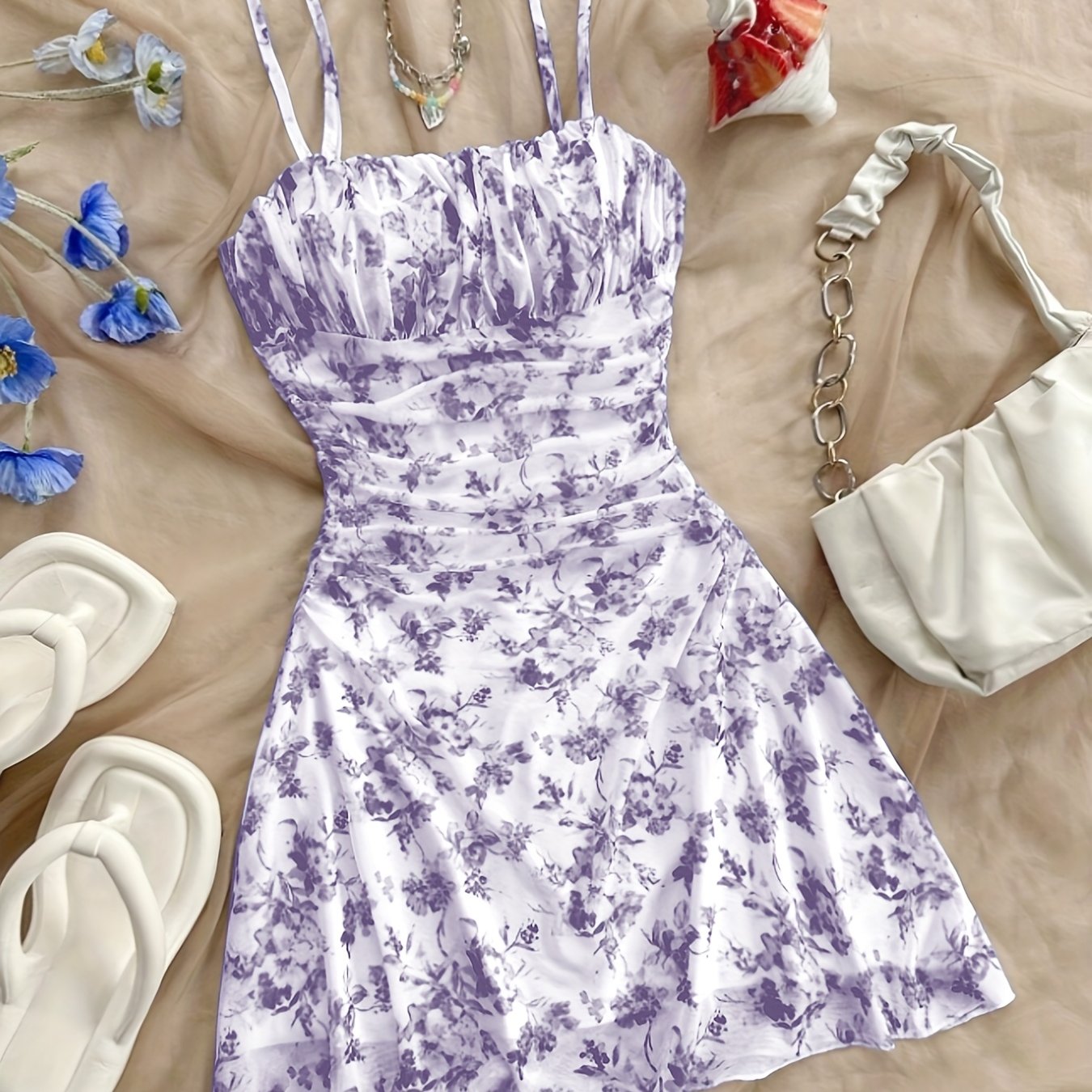 Women's New Floral Print Halter Dress Fashionable Elegant Suitable for All Seasons