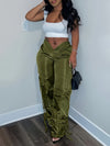 Solid Color Casual Work Straight-Leg Long Pants with Zipper And Straps