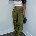 Solid Color Casual Work Straight-Leg Long Pants with Zipper And Straps