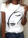 Women's Anime Face Graphic Cotton T-Shirt - Soft Breathable Round Neck Short Sleeve, Loose Fit Casual Top for Spring/Summer, Machine Washable Everyday & Party Wear, Everyday Tshirt | Artistic Print Shirt | Cotton