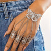 Vintage Butterfly Cuff Bracelet with Ring Chain, Unplated Alloy Hand Chain Jewelry, Hollow Design for Daily Wear - Single Piece