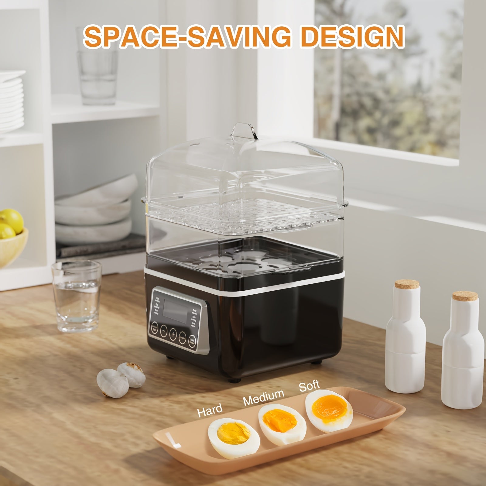 Evoloop Rapid Egg Cooker Egg Steamer With Auto Shut-Off, Ideal For Veggies, Seafood, 2 Tiers Electric Food Steamer For Cooking, Rice, 4 QT Digital Multi Vegetable Steamer With BPA-Free Stackable Baskets