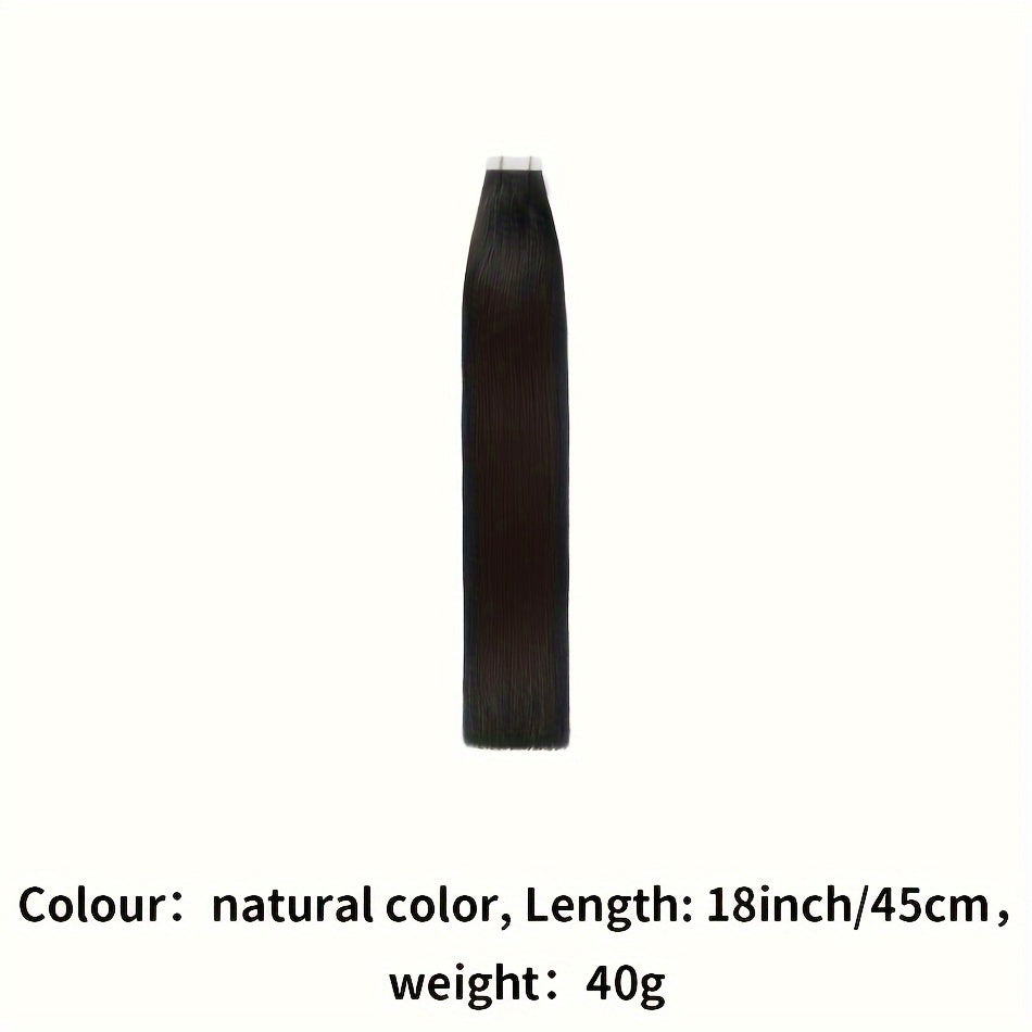 Natural Black Tape in Hair Extensions Human Hair Black Tape in Hair Extensions Real Human Hair Extensions Tape in #1B Black Hair Extensions Real Human Hair 20pcs 16-26 Inches