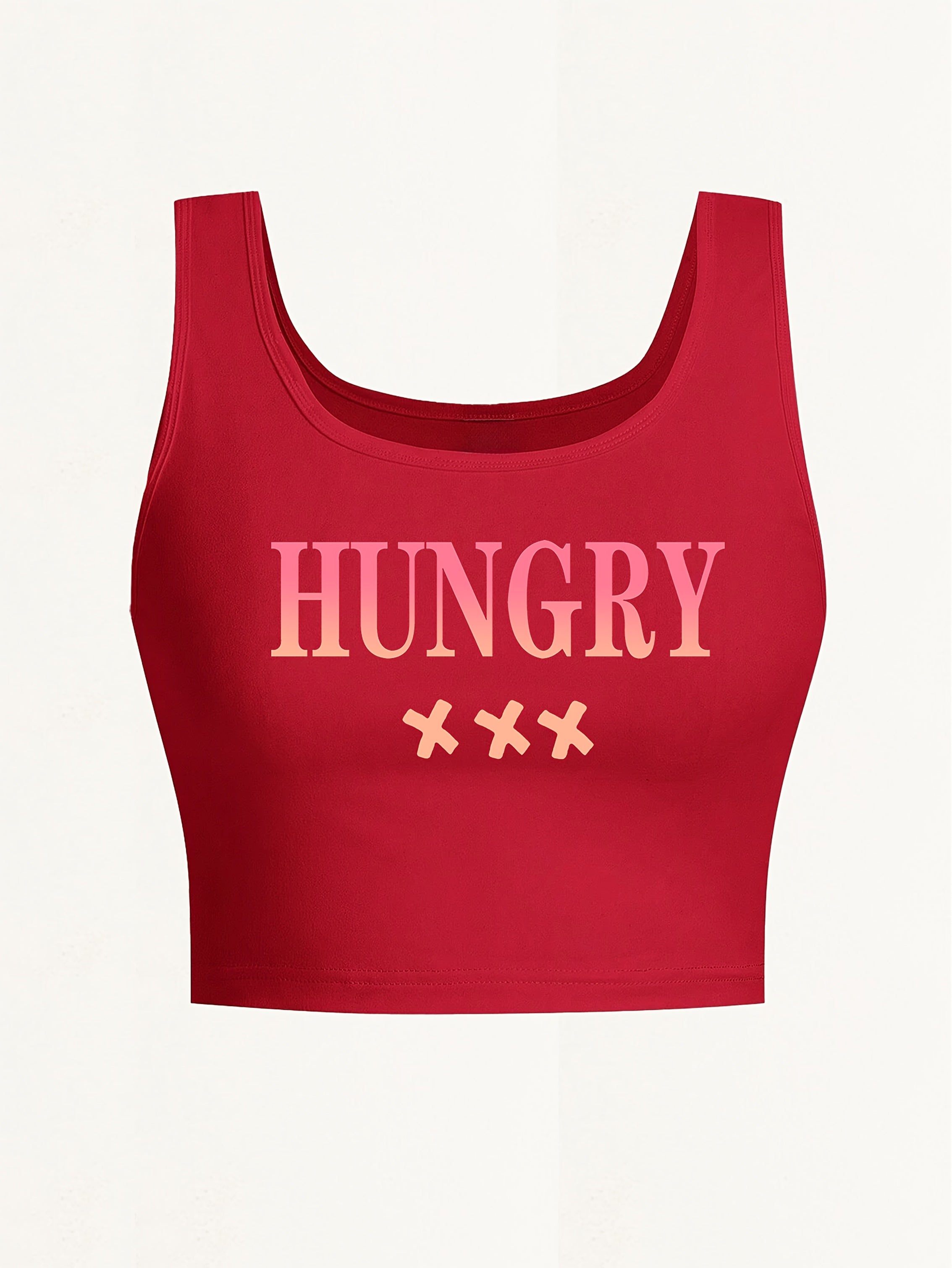 Women's Sexy Deep Scoop Neck Seamless Cropped Tank Top - Soft Stretch Letter Print Yoga Top for Spring Summer Fall, Breathable Casual Wear & Gym Workout Shirt, Curvy Plus Tank Tops, Seasonal Fashion, Offshoulder Fashion, Smoo