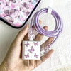 5pcs Purple Butterfly Charger Covers, TPU Protective Cases for iPhone 14 Pro Max, 13/12/11, 18/20W Fast Charging, Cord Wrapping, Anti-Breakage, Gift for Boyfriend/Girlfriend, Phone Accessories