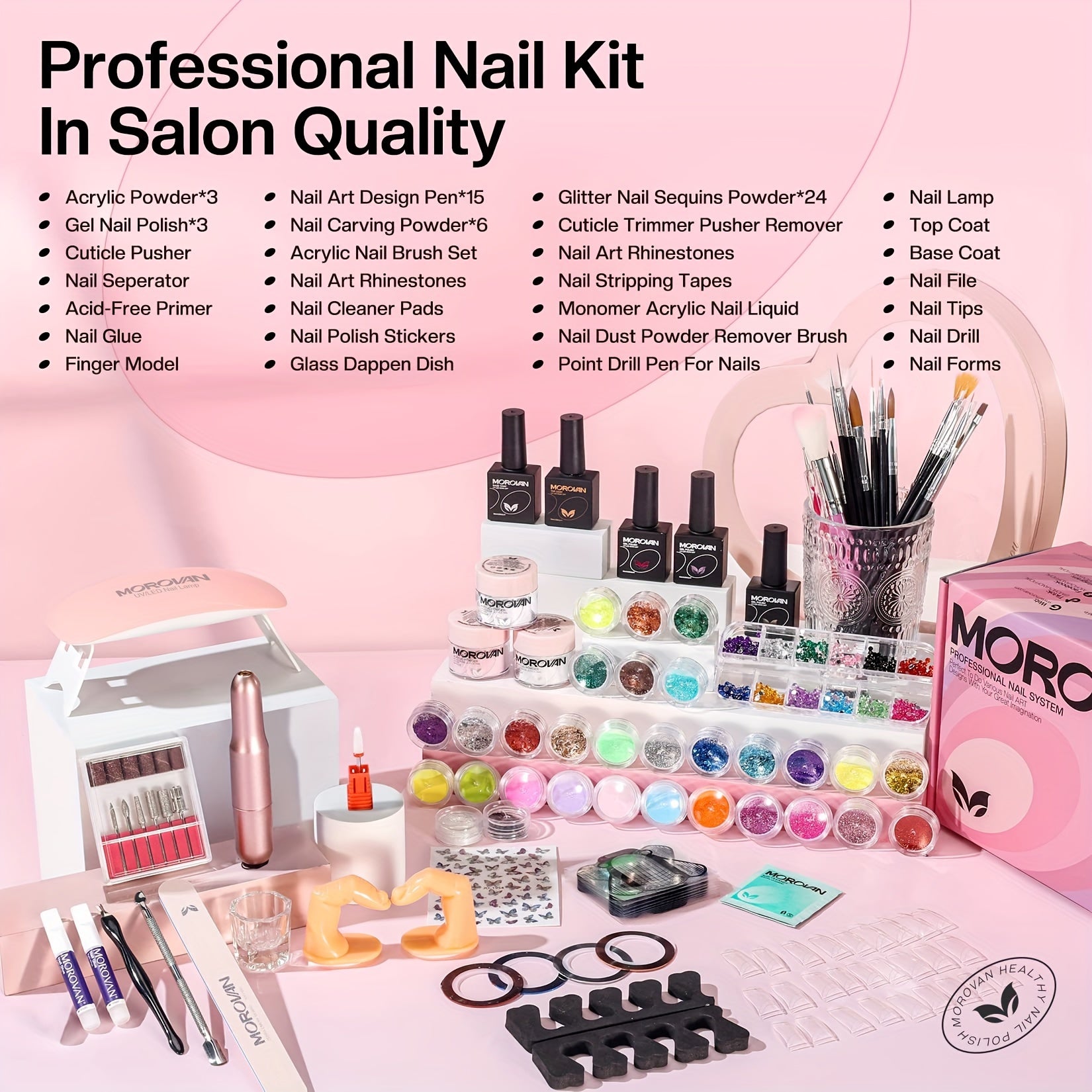 Acrylic Nail Kit with Everything – Professional Starter Acrylic Set for Beginners, Full Nail Supplies with USB Nail Drill & Acrylic Powder
