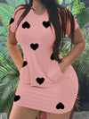 Charming Heart Print Crew Neck Pocket Dress - Women's Short Sleeve Dresses for Spring & Summer - Comfortable, Casual, and Versatile Clothing for Young Ladies