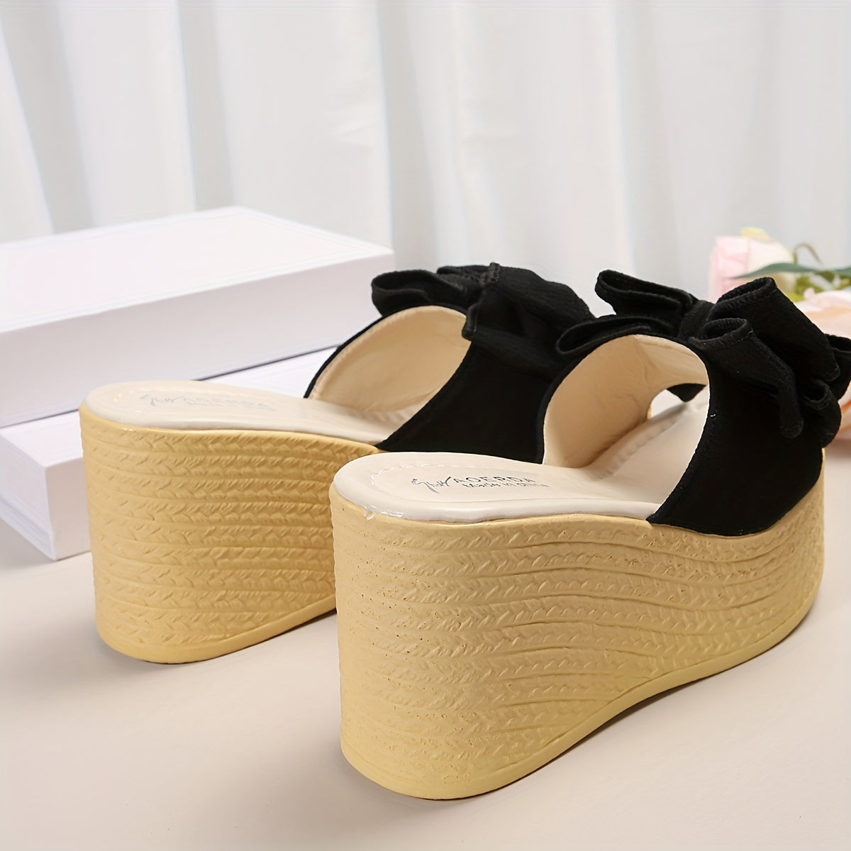 Chic Bowknot Adorned Women's Sandals - Easy Slip-On, Elevated Comfort Platform, Summer Beach-Ready Wedge Slides with Non-Slip Sole for Leisure and Vacation