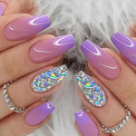 24pcs Purple Gradient Ballet Coffin False Nails - Medium Length, Glossy Finish, Removable Press-On Nail Extensions with Jelly Glue & Nail File Included, Nail Art Accessories