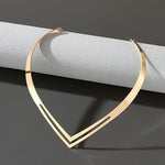Elegant Double V-Shaped Clavicle Necklace – Minimalist Hollow Pendant, 14K Gold Plated Alloy, Dainty Jewelry for Women, Party & Everyday Wear