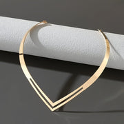 Elegant Double V-Shaped Clavicle Chain Necklace for Women - Minimalist Hollow Design, Alloy Material, Perfect for Parties and Casual Attire