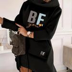 Women's Fashion Hooded Tunic Dress, 100% Polyester Knit Fabric, Geometric Pattern, Applique Detail, for Spring/Summer/Fall
