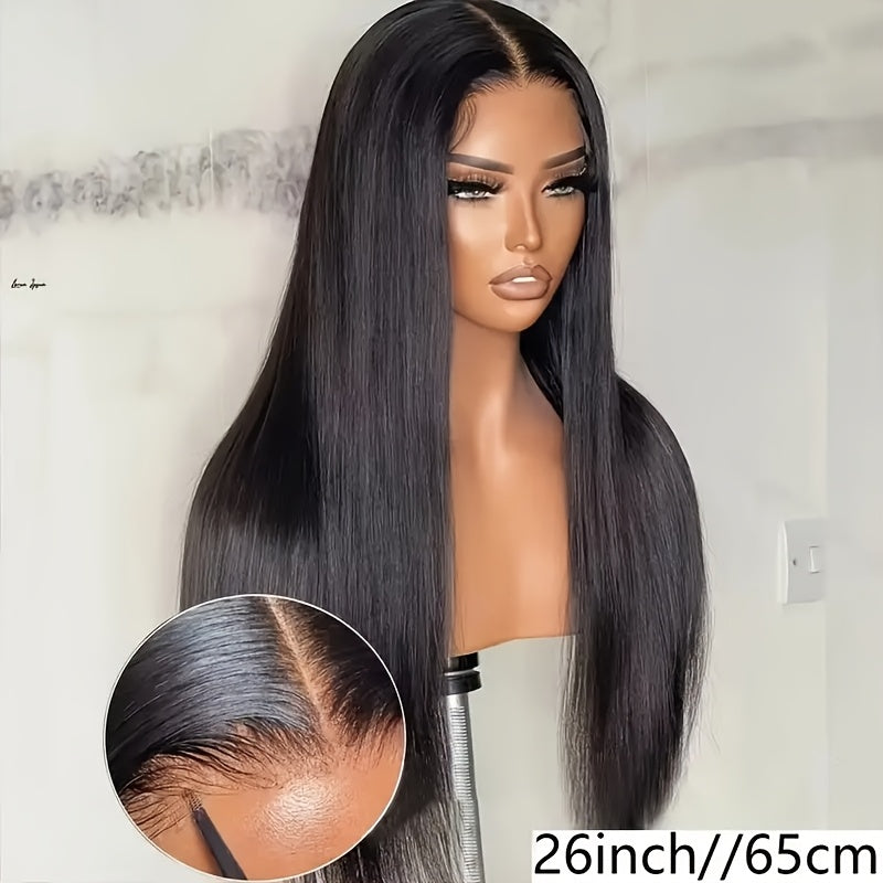 4X4 HD Lace Closure Wig - 100% Human Hair, No Glue Needed, Pre-Plucked Straight Hair, 200% Density, Elegant Style for Women, Perfect for Role-Playing And Casual Attire, Everyday Hairpiece | Natural Appearance | Natural Textur
