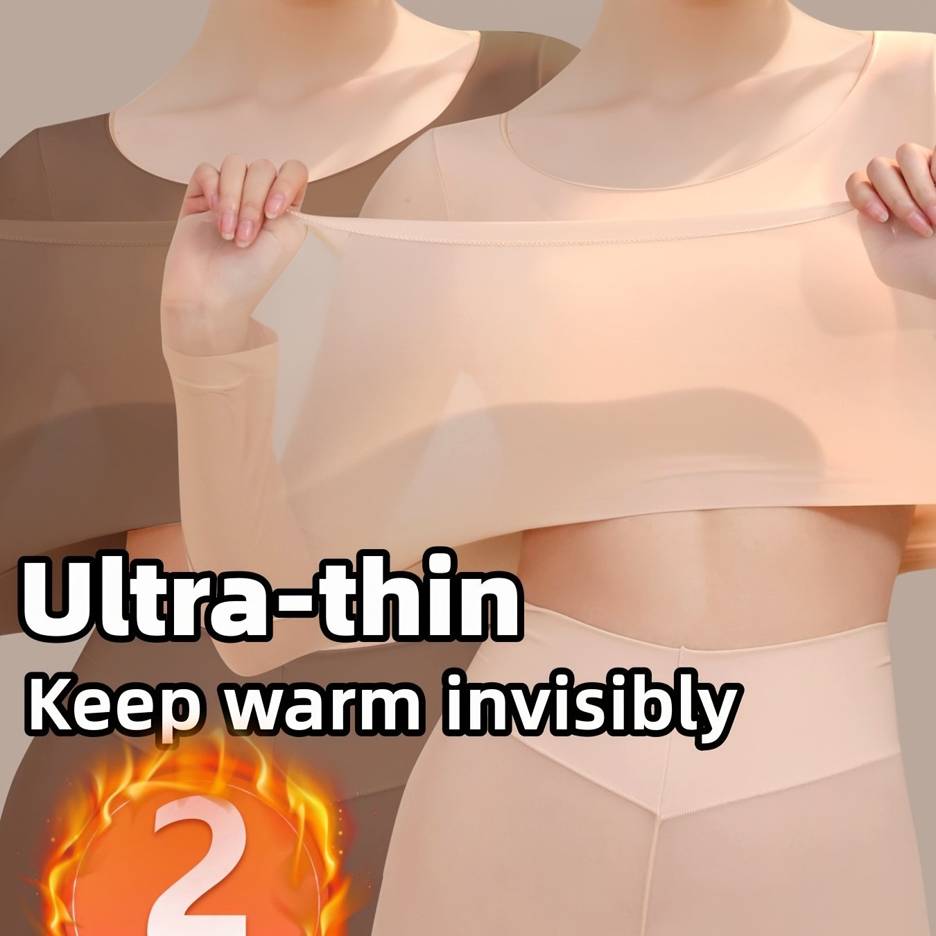 Set of 2 High-Elastic Ultra-Thin Base Layer Tops, Lightweight And Form-Fitting, Warm for Autumn And Winter, Long-Sleeve Women'S Thermal Underwear.