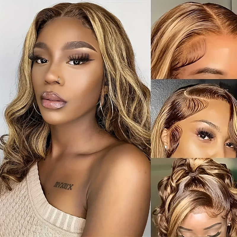 Bob Wig Human Hair 4/27 Ombre Honey Blonde HD Lace Front 13x4 - Straight 180% Density Pre-Plucked with Baby Hair Natural Look for, Hair Wig, Realistic Hairpiece