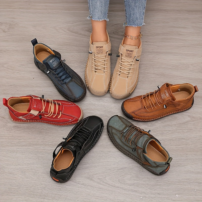Women'S Retro Style Ankle Boots - Casual Lace-Up Flat Heels, Mid-Season, Rubber Sole, Solid Color Flat Shoes, Comfortable Walking Shoes|Vintage Casual Boots|Rubber Sole Boots