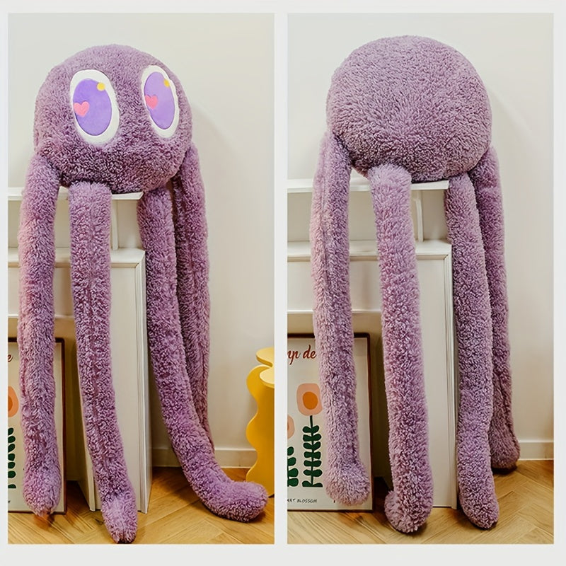 35.4-Inch Giant Plush Octopus Doll Pillow - Cute Long-Legged Stuffed Animal with Expressive Eyes, Soft Polyester Fabric, Green & Purple Options, Perfect for Youngsters' Room Decor, Birthday & Holiday Gifts