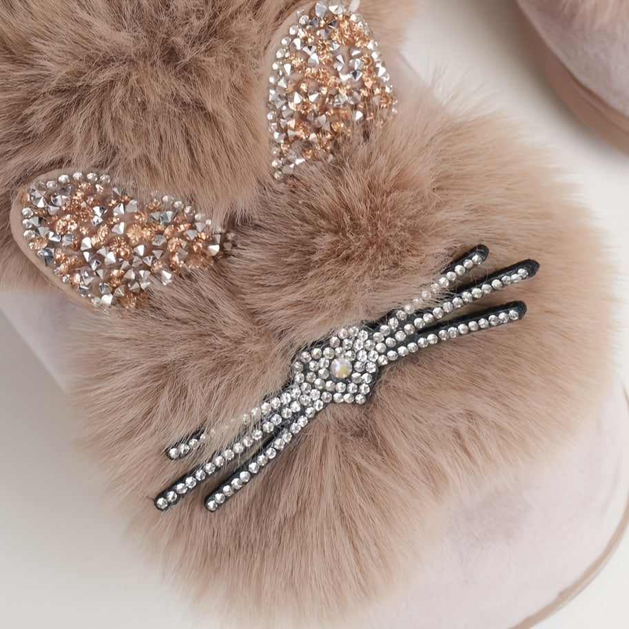 Women's Cozy Plush Winter Slippers with Cute Cat Ear Decor, Soft Faux Furry Lining, Light Pink Cover Upper, Warm Indoor Home Shoes for Cold Weather, Casual Cold Wear | Elegant Faux Fur Slippers | Plush Material