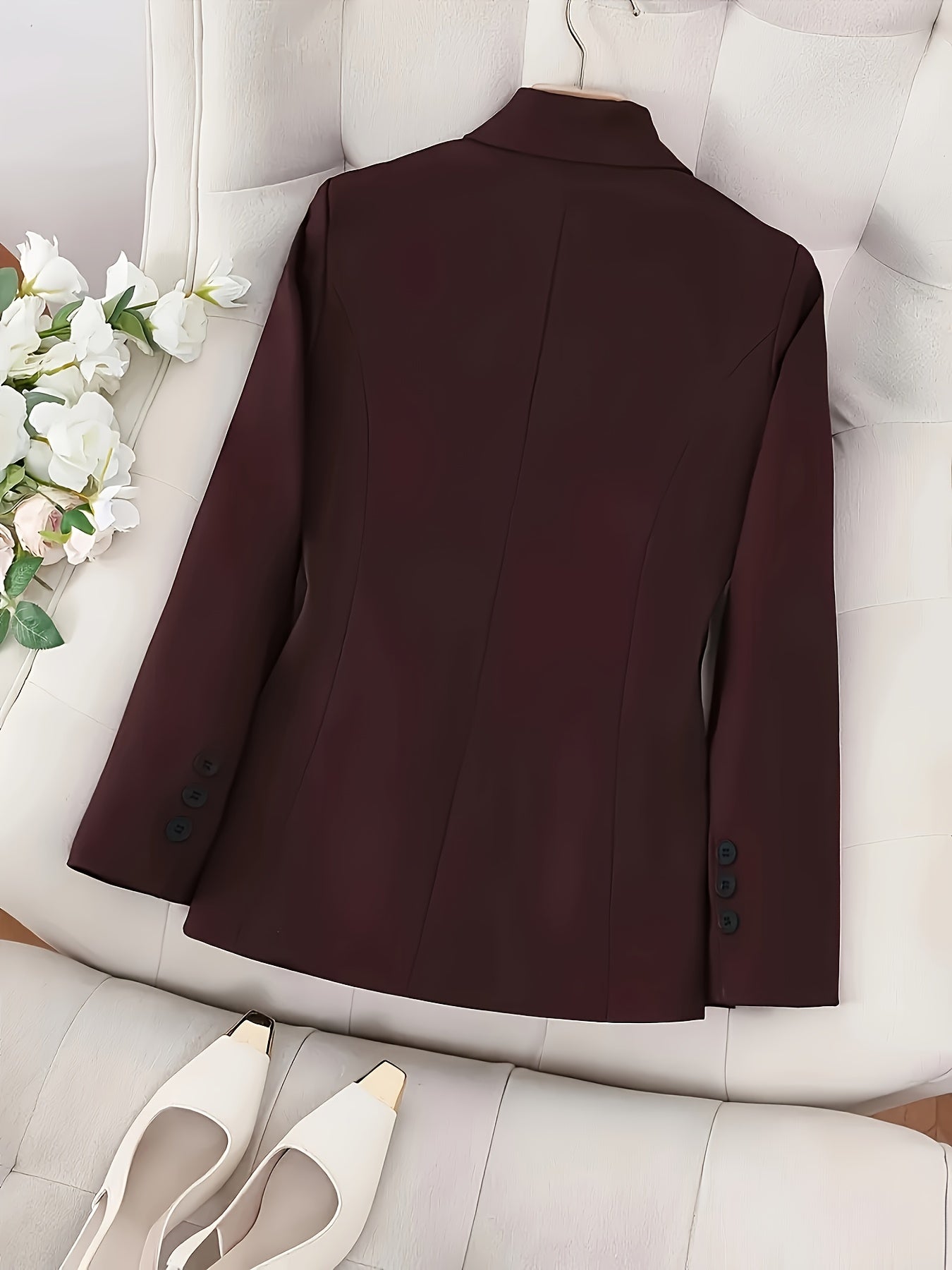 Elegant Women'S Long Sleeve Blazer - Chic Solid Color, Polyester, Single Button, Regular Fit with Pockets - Ideal for Spring/Fall Office or Commuting Wear, Versatile Blazer|Sophisticated Style|Polyester Fabri