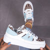 [Casual Elegance] Women's Fashionable Leopard Print and Light Blue Sneakers - Breathable, Comfortable Lace-Up Low Tops with White Soles, Ideal for Casual Wear, Tennis, and Outdoor Activities, Ladies Sneakers