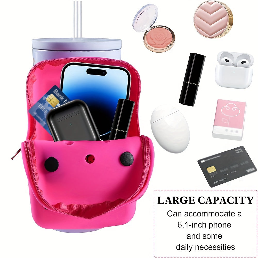1pc Silicone Water Bottle Bag With 5 Random Stickers, Water Bottle Pouch For Quencher Adventure 40oz And Stanley IceFlow 20oz