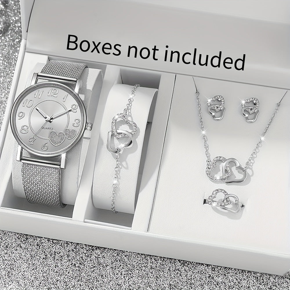 6pc New Elegant Fashion Ladies Round Watch + Simple Fashion Jewelry Set Valentine's Day Easter Ramadan Birthday Christmas, Gifts For Friends And Family Eid Al-Adha 【Middle East Orientation】