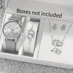 6pc New Elegant Fashion Ladies Round Watch + Simple Fashion Jewelry Set Valentine's Day Easter Ramadan Birthday Christmas, Gifts For Friends And Family Eid Al-Adha 【Middle East Orientation】