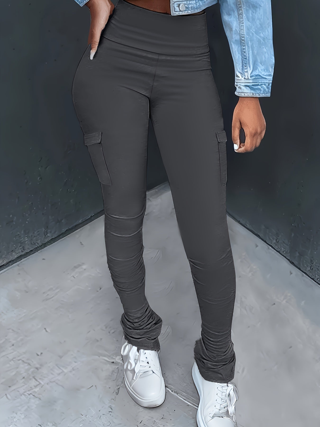 Solid High Waist Leggings - Casual Skinny Leggings With Pockets - Stretchy, Breathable Fabric - For Women - Perfect for Yoga, Running & Everyday Wear - Great Gift for Fitness Enthusiasts