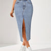 2025 Summer Women's High-Waisted Slim Fit Light Blue Denim Skirt with Side Slit - Bohemian Retro Style Machine Washable 3-Season Versatile Casual to Dressy Denim Skirt, Elegant Daywear, Sleek Finish